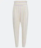 Pantalón carrot de algodón con cintura alta elástica y rayas verticales multicolores.