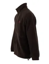 Campera polar azul marino con cierre frontal y cuello alto.