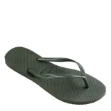 Sandalias tipo ojota Havaianas modelo Slim, color blanco, con tiras finas y suela de goma texturizada.