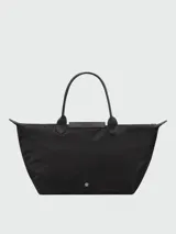 Bolso de mano Longchamp modelo Le Pliage One talla L, de diseño clásico trapezoidal en color negro, con asas superiores y solapa de cuero texturizado.