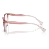 Armazón para lentes de acetato color rosa con forma de ojo de gato.