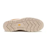 Zapato de cuero marrón claro Caterpillar, estilo derby bajo con cordones y suela gruesa de goma en tono beige.