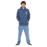 Canguro con capucha y bolsillo frontal tipo canguro, color azul, con logo de la marca estampado en el pecho en color amarillo neón.