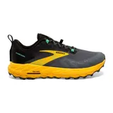 Championes de trail running Brooks Cascadia 17, color negro con detalles en gris y amarillo.