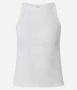 Musculosa básica femenina de Blue Steel confeccionada en tejido rib acanalado de algodón, con cuello redondo y diseño ajustado.