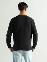 Remera de manga larga con cuello redondo, confeccionada en tejido de algodón tipo mini piqué. Presenta un diseño versátil con puños elásticos en las mangas, ideal para usar como prenda base o como buzo ligero.