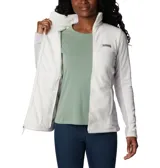 Campera de polar Columbia con cierre frontal completo, cuello alto y bolsillos laterales. Presenta un diseño entallado con paneles laterales en contraste y logo de la marca bordado en el pecho.