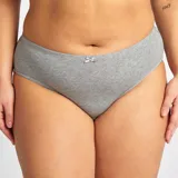 Pack de tres braguitas clásicas de algodón elástico color gris con detalle de moño en el centro.