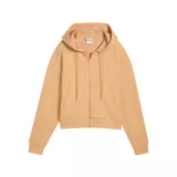 Campera Puma color beige, con cierre frontal, capucha ajustable con cordones y bolsillos laterales. Presenta el logo de Puma bordado en el pecho.