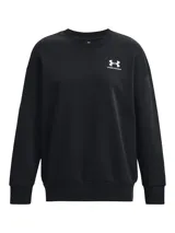 Buzo de cuello redondo Under Armour, confeccionado en forro polar ultrasuave de mezcla de algodón con interior cepillado. Presenta un diseño de ajuste extragrande con hombros caídos y puños, cuello y bajo acanalados. Incluye el logo de la marca estampado en el pecho.