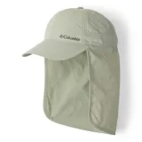 Gorro tipo legionnaire de la marca Columbia, color verde claro, diseñado con tecnología de protección solar UPF 50 y repelente de humedad. Cuenta con una solapa protectora para el cuello y elástico en la parte posterior para un ajuste seguro.