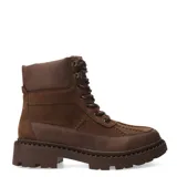 Bota de mujer marca Miss Carol, modelo Ziva, en color negro. Presenta un diseño de caña media con cordones, confeccionada en material sintético con textura de gamuza y paneles lisos. Posee una suela de goma robusta tipo track, cuello acolchado y herrajes metálicos para los cordones.