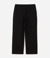 Pantalón de sastrería negro de corte recto y tiro alto, con bolsillos laterales tipo faca y cintura estructurada con pasadores. Confeccionado en mezcla de poliéster, viscosa y elastano.