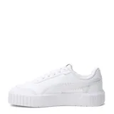 Championes Puma modelo Carina Mia, de diseño urbano con plataforma, color blanco con detalles en dorado en el logo lateral y en la lengüeta.