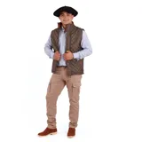 Chaleco negro capitoneado con cuello alto y cierre frontal con botones a presión.