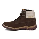 Bota acordonada marrón de cuero con suela marrón y beige.