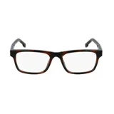 Anteojos de receta Lacoste con marco rectangular de acetato en tono carey.