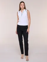 Jegging de algodón elastizado marca Ruby Rd., color negro, de tiro alto con pretina ancha elastizada que brinda soporte abdominal. Presenta silueta ajustada que sigue la línea natural de la pierna, diseño frontal limpio con bolsillos simulados y remaches metálicos, y bolsillos traseros funcionales.