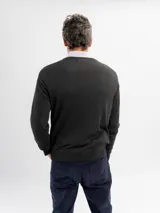 Buzo de cuello redondo con puños y ruedo acanalados, confeccionado en tejido liso de poliéster.