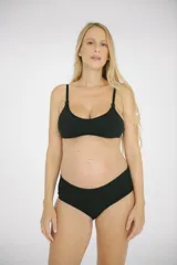 Culotte maternal color azul marino de algodón suave y respirable, con faja de cintura alta diseñada para acompañar el embarazo y postparto con sujeción ligera.