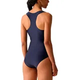 Malla enteriza Fila modelo Australia, color azul marino, diseñada para natación con escote redondo y espalda deportiva.