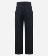 Pantalón baggy de sarga con estampado de leopardo, tiro alto, bolsillos delanteros y traseros, cierre con botón y cremallera.