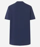 Remera de algodón color azul marino, con cuello redondo y manga corta. Presenta un estampado frontal de un oso con ropa deportiva levantando pesas, acompañado de la frase 'I Wanna Go Home'.