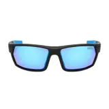 Lentes de sol unisex con montura negra y lentes polarizados azules con filtro UV400.