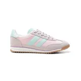 Championes Adidas SL 72 RS, color rosa con detalles en celeste y suela marrón.