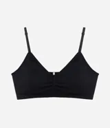 Soutien tipo top de la marca Lov, confeccionado en poliamida sin costuras. Presenta escote en V con detalle fruncido central, breteles finos ajustables y copas desmontables.