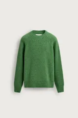 Jersey regular fit de punto perlado en mezcla de lana color verde, con cuello redondo, manga larga y acabados en rib.