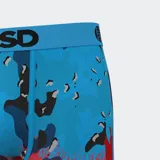 Calzoncillos bóxer de la marca PSD, con estampado de camuflaje en tonos azul, rojo, negro y blanco.