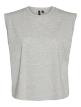 Musculosa de algodón color verde menta, con cuello redondo y diseño de hombros marcados y amplios.