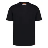 Remera de manga corta negra con bolsillo en el pecho, confeccionada en tejido de punto de algodón y poliéster.