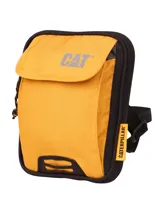 Bolso tipo bandolera Cat modelo Pollux, de color amarillo con detalles en negro. Cuenta con un compartimento principal con cierre, bolsillo frontal con solapa y parche reflectante. Incluye correa ajustable y extraíble.