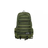 Mochila Etnies Marana color verde militar con múltiples correas frontales y logo de la marca en la parte inferior.