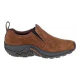 Zapatos slip on Merrell modelo Jungle Moc de color marrón, confeccionados en gamuza con bandas elásticas laterales y suela de goma con tecnología Air Cushion en el talón.