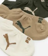 Pack de tres pares de medias invisibles Puma, color blanco con logo de la marca en negro en la puntera y el lateral.