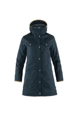Campera Fjallraven Greenland No. 1 Down Parka para mujer, color azul noche, con capucha y relleno de plumón.