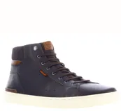 Botas de hombre Freeway Casual, color marrón oscuro, con diseño de caña media, cordones y suela blanca. Presenta detalles en cuero sintético y una etiqueta de la marca en la lengüeta.