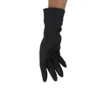 Guantes largos de cuero cabritilla, de diseño liso y flexible, que cubren hasta el antebrazo.