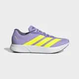 Championes de running Adidas modelo Duramo RC 2 en color lila con las tres tiras laterales en amarillo. Poseen un exterior de malla transpirable, mediasuela con tecnología Lightmotion para una amortiguación ligera y suela de caucho Adiwear de alta resistencia.
