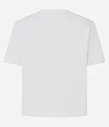 Remera de algodón de corte clásico con cuello redondo y manga corta. Presenta un diseño estampado con pequeños lazos formados por aplicaciones de hotfix brillantes distribuidos por toda la prenda.