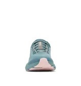 Championes de running Columbia modelo Konos Featherweight, color turquesa con detalles en blanco y suela en tono rosado. Presentan una parte superior de malla tejida transpirable, sistema de amortiguación Omni-MAX y entresuela TechLite+ para mayor retorno de energía.