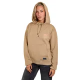 Canguro O'Neill con capucha y cordones ajustables, color beige. Presenta un bolsillo frontal tipo canguro y un pequeño estampado gráfico en el pecho con diseño de sol.