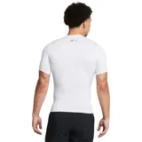 Remera deportiva Under Armour de compresión, modelo HeatGear Armour Comp SS, de manga corta y color blanco, diseñada con tejido superligero y transpirable con paneles de malla y mangas raglán.