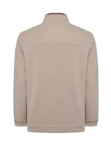Buzo polar de hombre con medio cierre abotonado y cuello con aplicación de suede. Presenta un diseño de tejido con patrón de espiga y el icónico parche del pato RKF en el pecho.