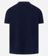Remera de algodón azul marino, de corte slim, cuello redondo y manga corta, con diseño de textura acanalada.