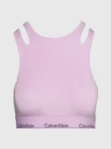 Corpiño deportivo Calvin Klein Deconstructed color lila con cuello redondo y detalle cut-out en los hombros. Banda inferior elástica con logo de la marca.