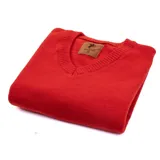 Sweater rojo de lana con escote en V.